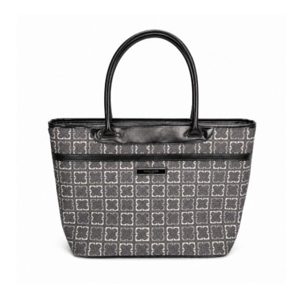 Liz Claiborne New York Monogram Clover Tote Bag Grey Black Jacquard Canvas